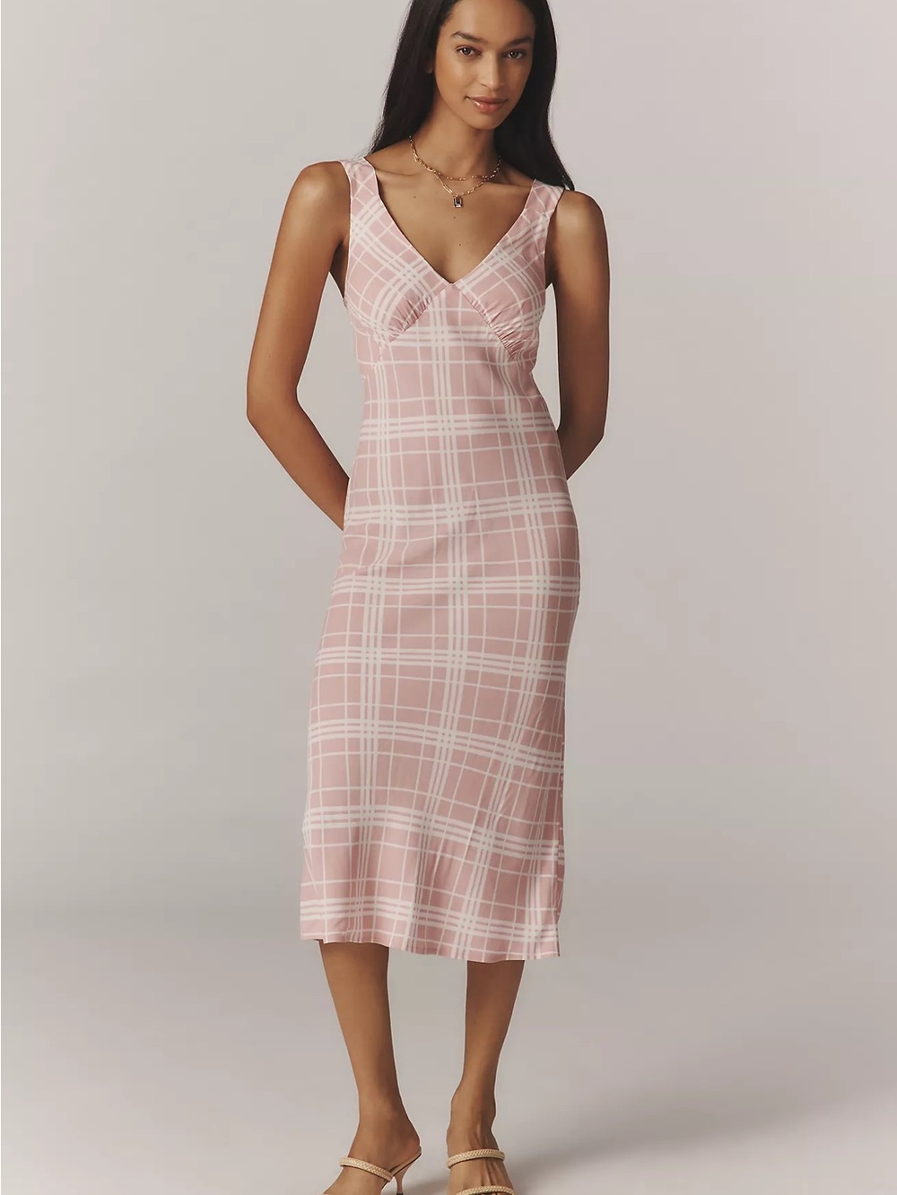 Reformation Beauden Sleeveless V-Neck Crepe Midi Pink Dress Rosa